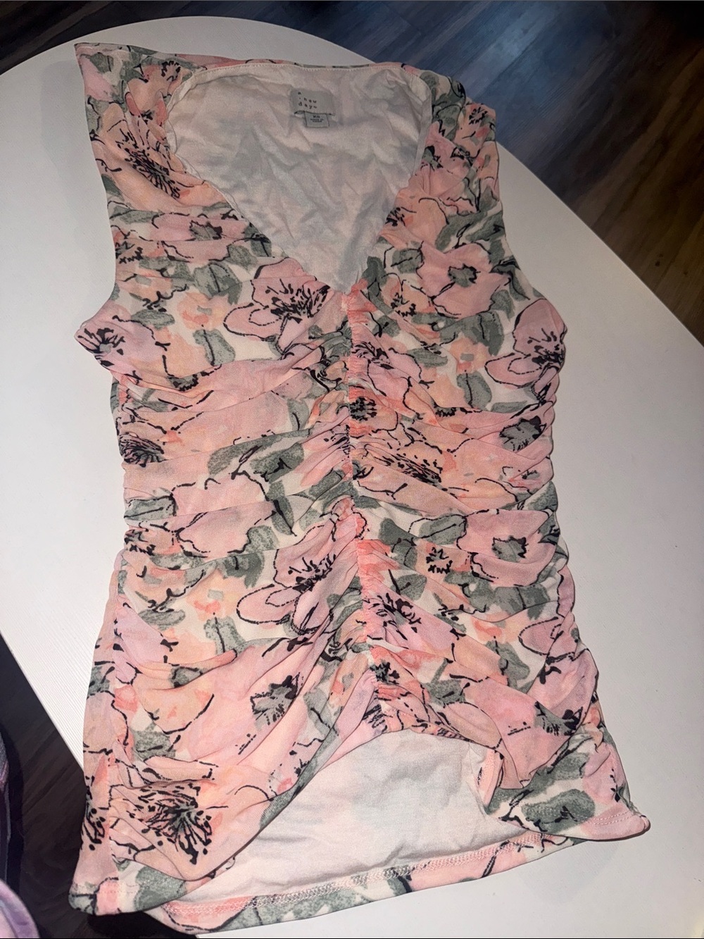 Floral Ruched Pink Sleeveless Top